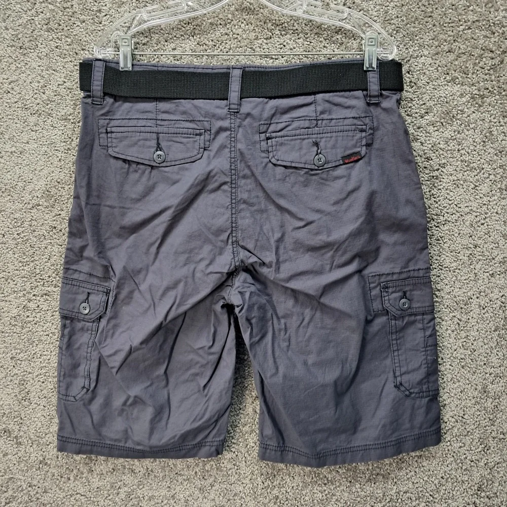 WearFirst Mens Cargo Shorts 34 Charcoal Gray Ripstop Belted Stretch Cotton 7044